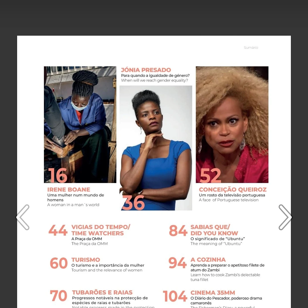 Xonguila Magazine index showing Jónia Presado article on page 36