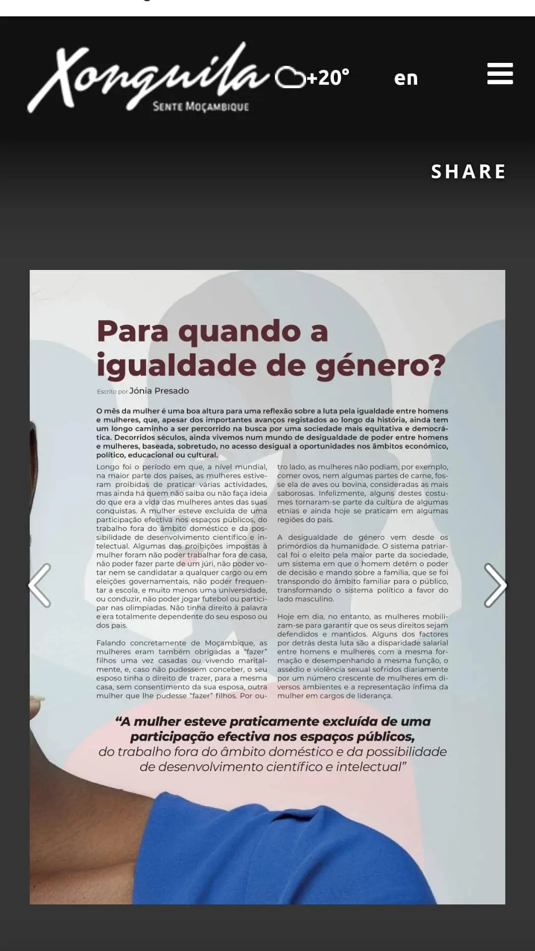 Xonguila Magazine — Para quando a igualdade de género? Artigo de Jónia Presado