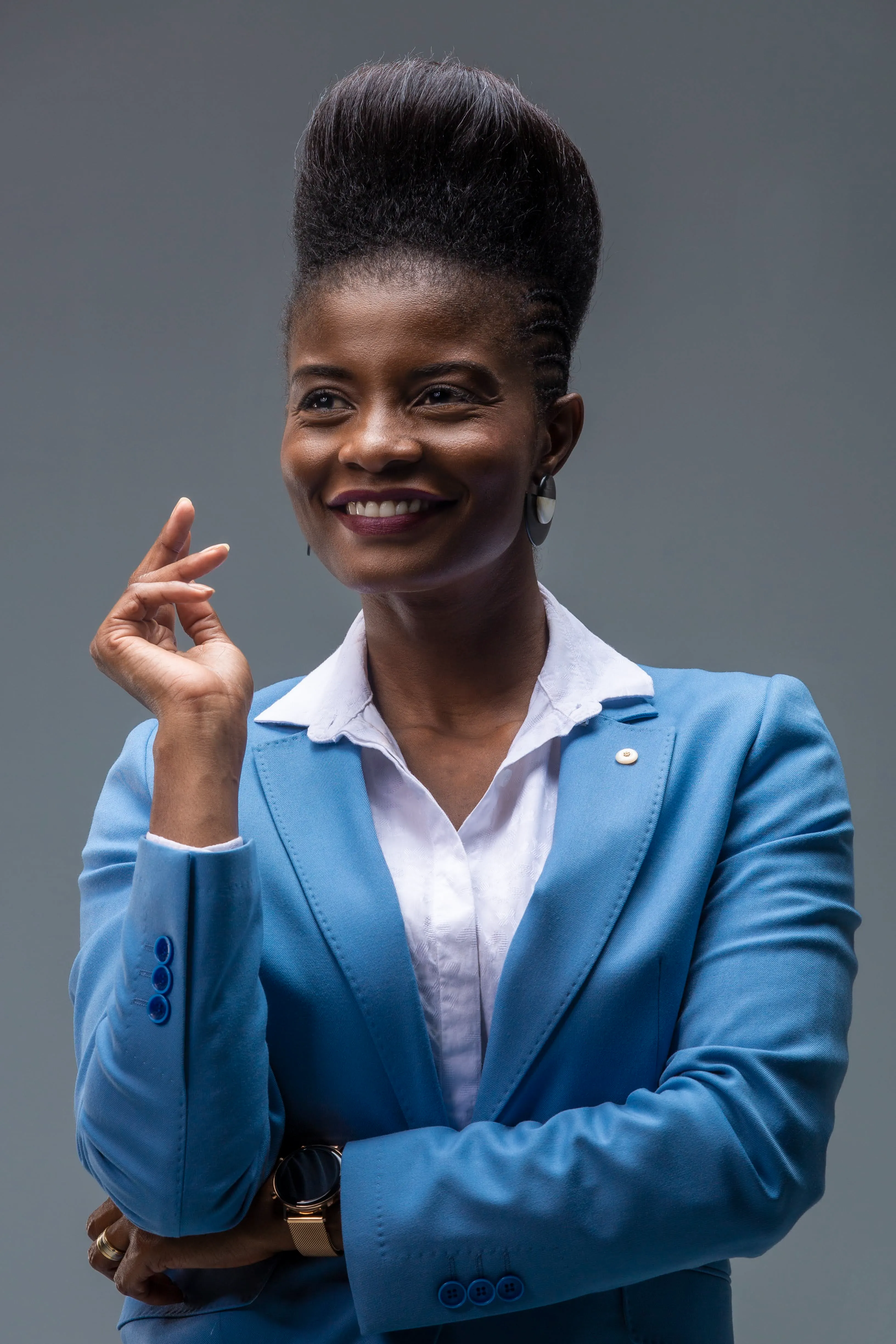 Jónia Presado — blue blazer portrait